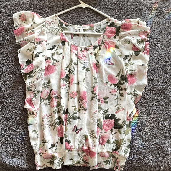 Black Rainn Women’s Floral Ruffle Top.  Sz: L - Picture 4 of 11